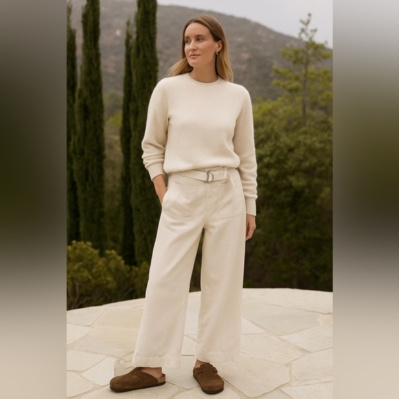 Cloth & Stone Belted Wide Leg Pants Size 30 Light Beige Ecru Crop Anthropologie - Picture 2 of 10
